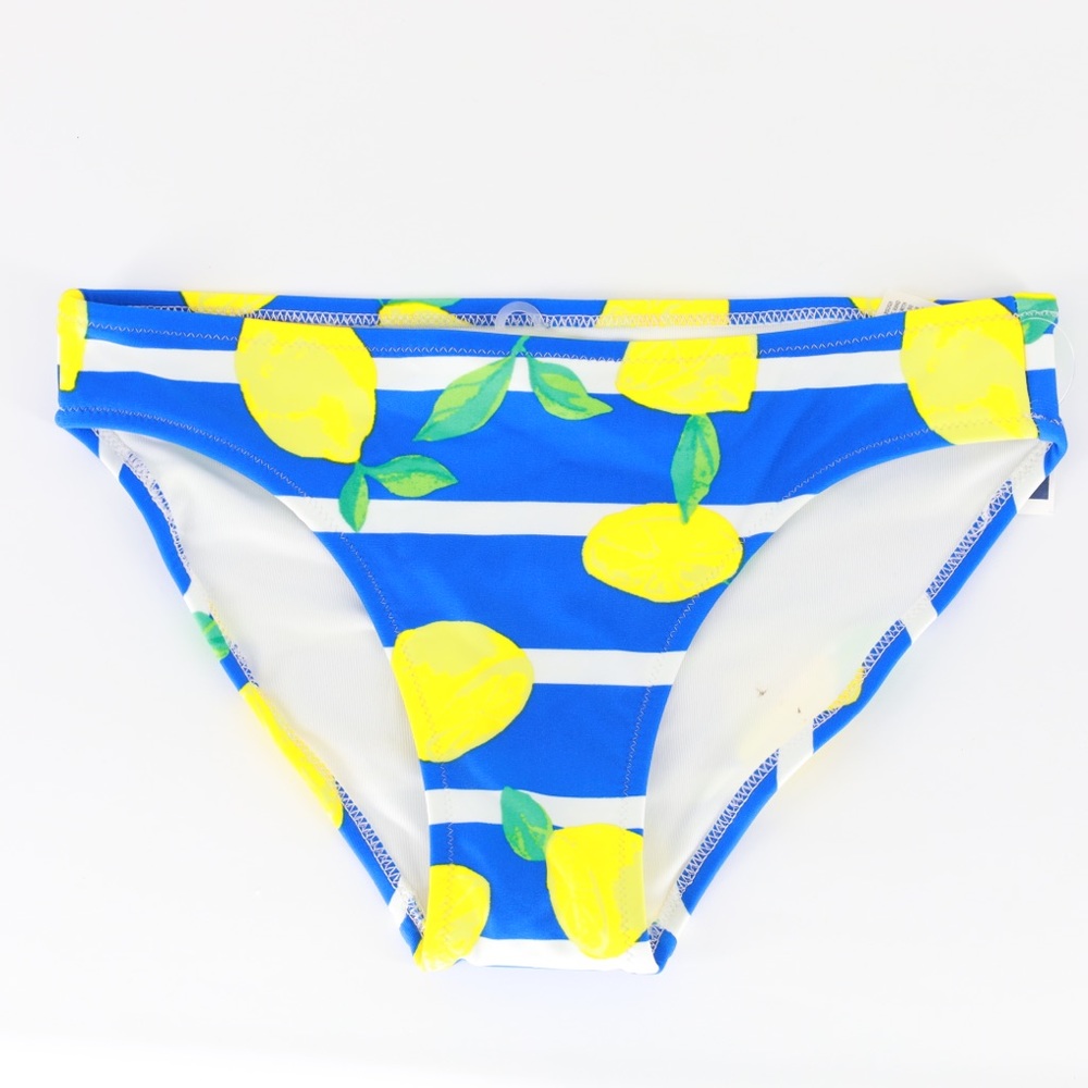 Aerie Lemon Print Striped Bikini Bottoms Blue White XS Low Rise Swim Bottom NWOT
